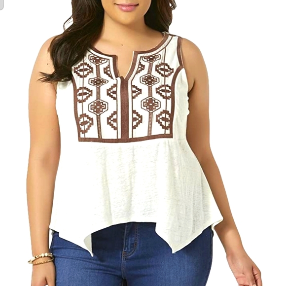 Simply Emma Tops - Simply Emma Sleeveless Split Neck Cotton Top 2X
